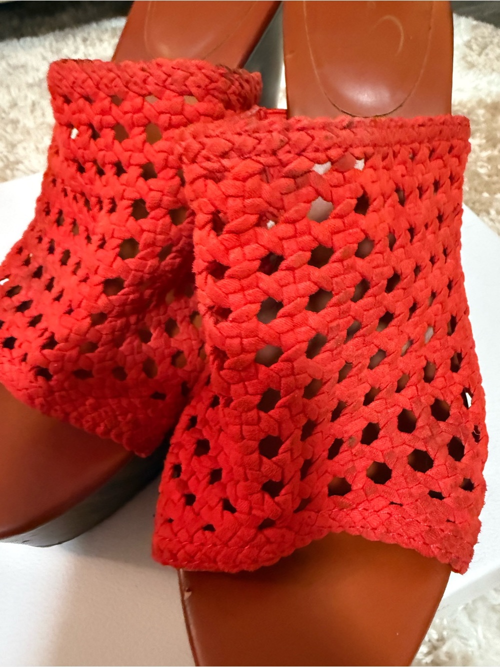 Jessica Simpson Red Crochet Platform Mule Sandals - Picture 2 of 3